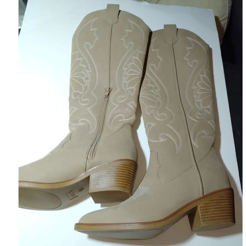 MIA Womens NEW w/Tags Tan Embroidered Tall Cowgirl Boots w/Zipper - sz. 6 1/2
